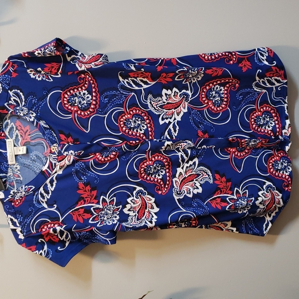Dana Buchman Paisley & Floral Bright Blue Short Sleeve Top